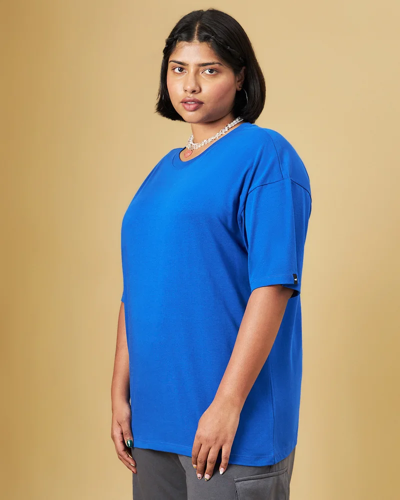 بيواكوف Women's Blue Oversized Plus Size T-shirt